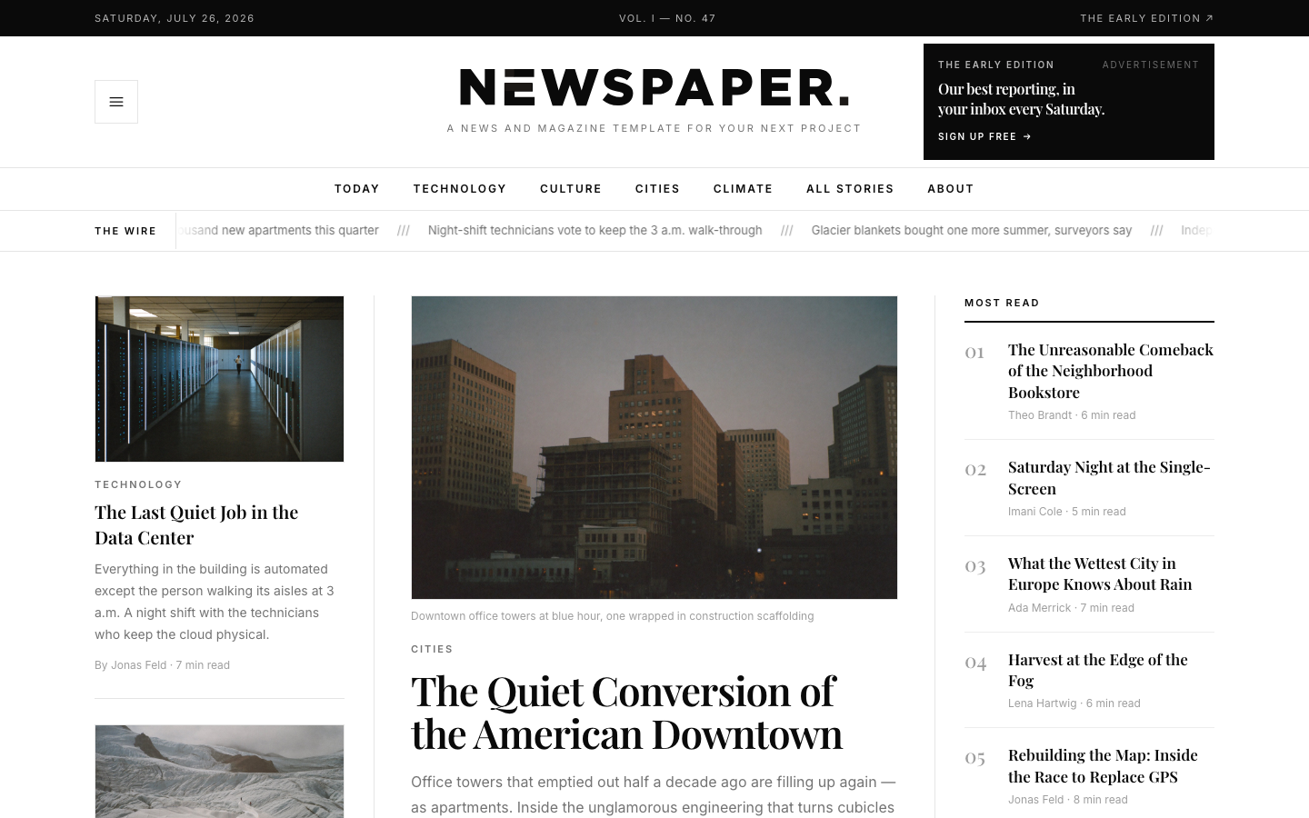 Newspaper template — live preview