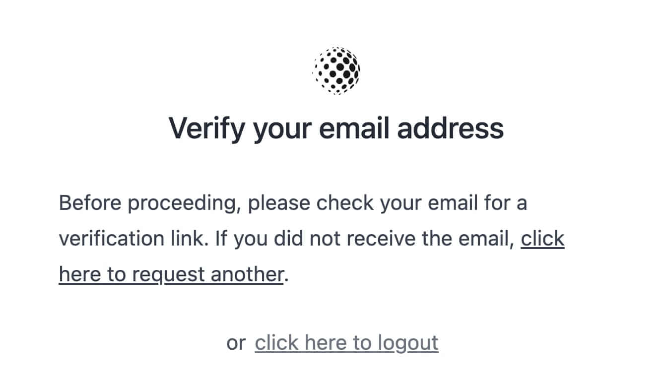The email verification page